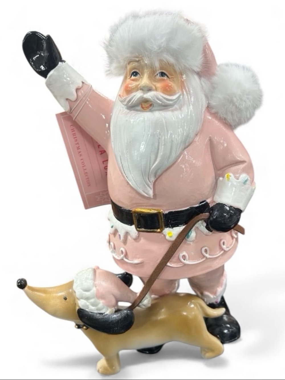Rare Pink Santa Figurine with Dachshund - Holiday Collectible